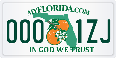 FL license plate 0001ZJ