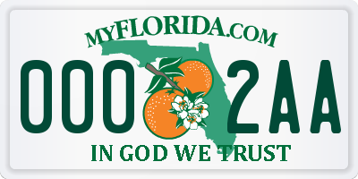 FL license plate 0002AA