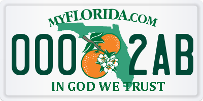 FL license plate 0002AB