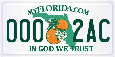 FL license plate 0002AC