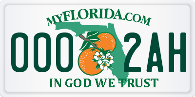 FL license plate 0002AH