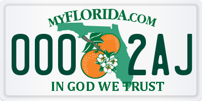 FL license plate 0002AJ