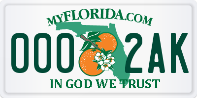 FL license plate 0002AK