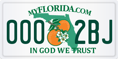 FL license plate 0002BJ