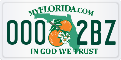 FL license plate 0002BZ