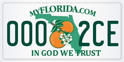 FL license plate 0002CE