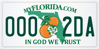 FL license plate 0002DA