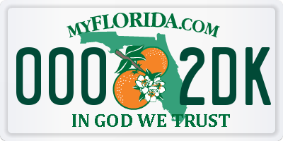 FL license plate 0002DK