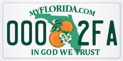 FL license plate 0002FA