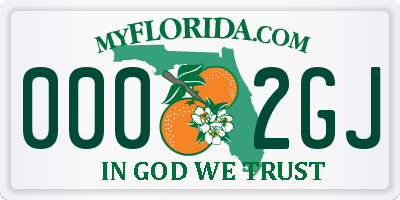 FL license plate 0002GJ