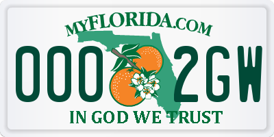 FL license plate 0002GW