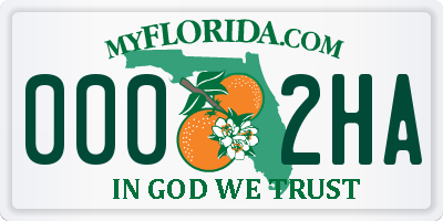 FL license plate 0002HA