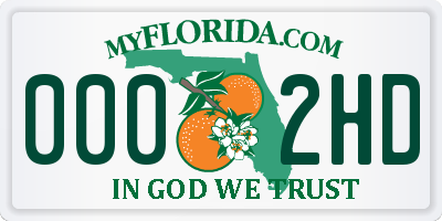 FL license plate 0002HD