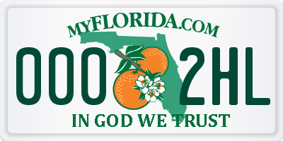 FL license plate 0002HL