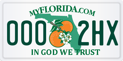 FL license plate 0002HX