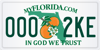 FL license plate 0002KE