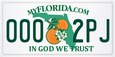 FL license plate 0002PJ