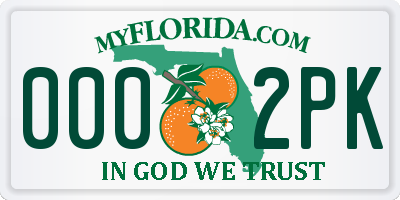 FL license plate 0002PK