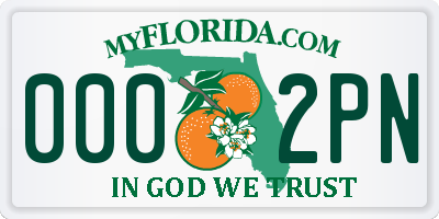 FL license plate 0002PN