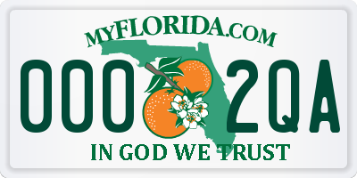 FL license plate 0002QA