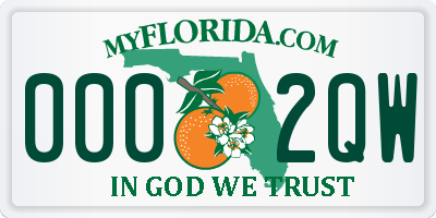 FL license plate 0002QW