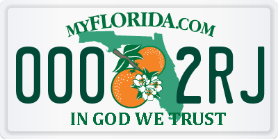 FL license plate 0002RJ