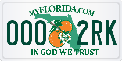 FL license plate 0002RK