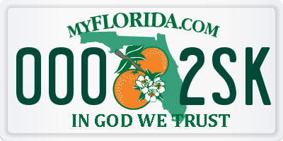 FL license plate 0002SK