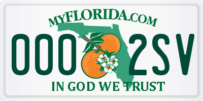 FL license plate 0002SV