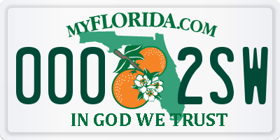 FL license plate 0002SW