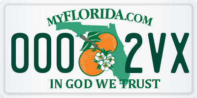 FL license plate 0002VX