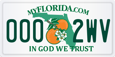 FL license plate 0002WV