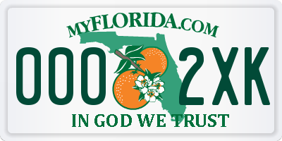 FL license plate 0002XK