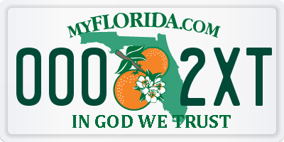 FL license plate 0002XT