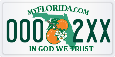 FL license plate 0002XX