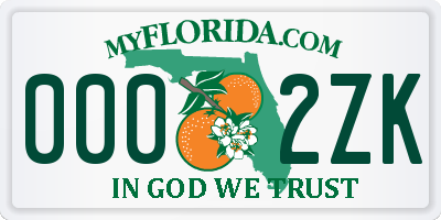 FL license plate 0002ZK