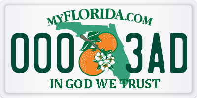FL license plate 0003AD