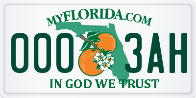 FL license plate 0003AH