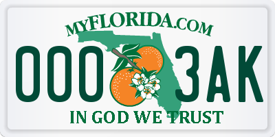 FL license plate 0003AK