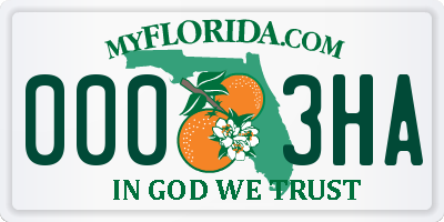 FL license plate 0003HA