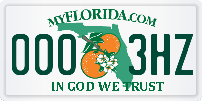 FL license plate 0003HZ