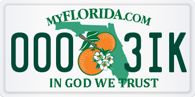FL license plate 0003IK