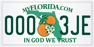 FL license plate 0003JE