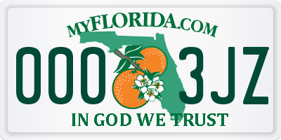 FL license plate 0003JZ