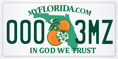 FL license plate 0003MZ