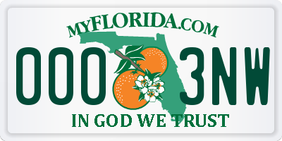 FL license plate 0003NW