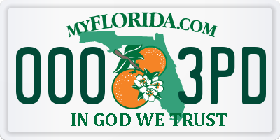 FL license plate 0003PD