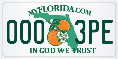 FL license plate 0003PE