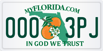 FL license plate 0003PJ