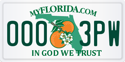 FL license plate 0003PW